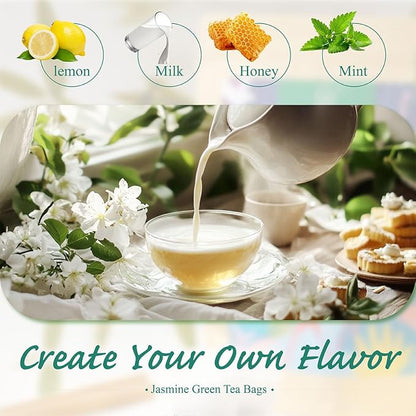 WT WEETEE Jasmine Green Tea Bags, 100 Count Jasmine Scented Green Tea, Refreshing & Relaxing, No Artificial Flavors | Resealable Kraft Bag | Brew Hot or Iced