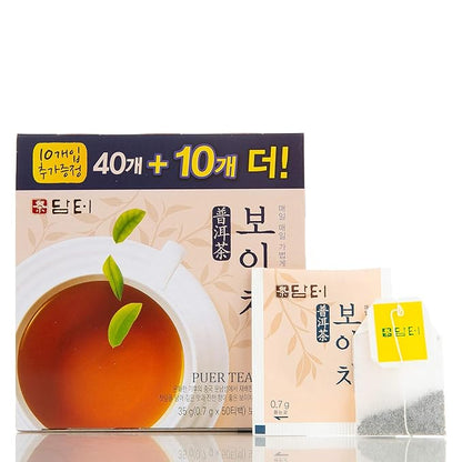 Damtuh Korean Pu-erh Tea – Aged & Smooth Dark Tea, Full-Bodied Earthy Flavor – 50 Tea Bags (0.7g each)