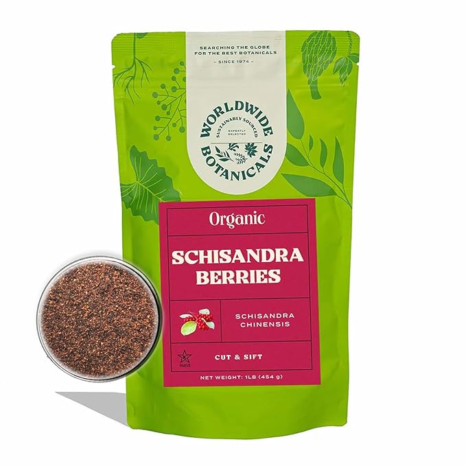 Worldwide Botanicals Organic Schisandra Berries, 1lb, tea cut for best infusion. 100% Schisandra chinesis AKA Five Flavor Fruit, Omija, Wu Wei Zi, Adaptogen Tea, 16 ounces