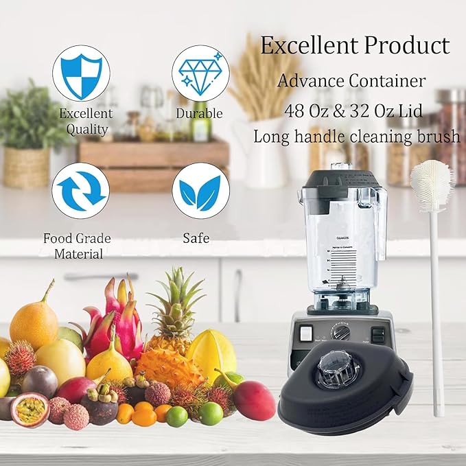For Vitamix Blender Pitcher 48oz Fit for Quiet One VM0100A 15978 16016 36019 VM0145 Commercial BarBoss Advance Drink Machine Touch & Go Blender Container Cup Jar Jug Parts(with a cleaning bursh)