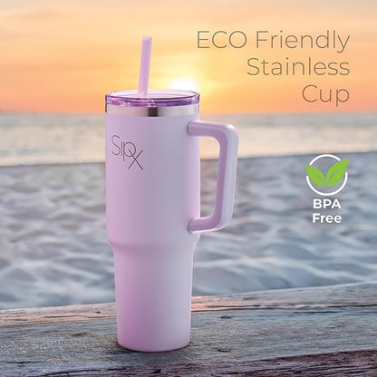 SIPX™ Insulated Tumbler With Lid And Straw, 40oz. Tumbler With Handle Keeps Cold 12 Hours, Water Bottle Thermos With Lid, BPA-Free Reusable Insulated Coffee Tumblers, Travel Mug Great For Beach Party