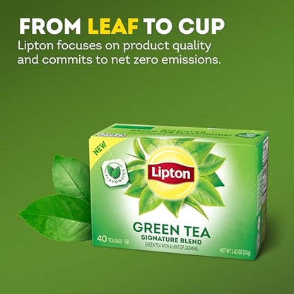 Lipton Signature Blend Green Tea Bags, Unsweetened Teabags for Hot Tea or Iced Tea with Caffeine and Flavonoids, 40 Total Tea Bags