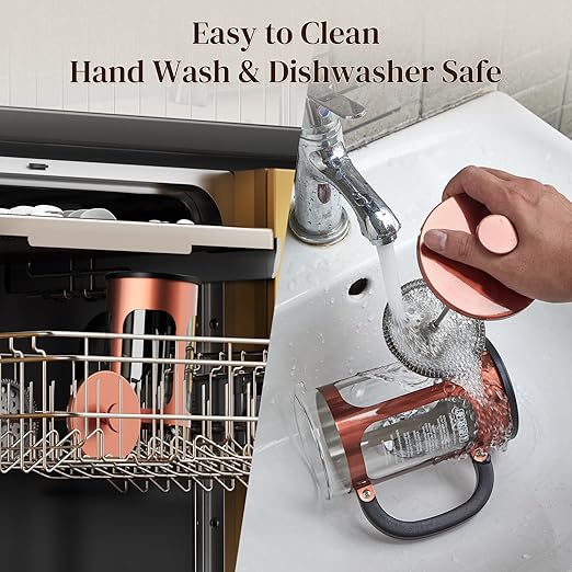 Veken French Press Coffee Maker 34oz 1 L, Heat Resistant Thickened Borosilicate Glass, No Plastic Touching Cafe, Stainless Steel Brewer, Cold Brew Cafetera Teapot for Kitchen Travel Camping, Copper