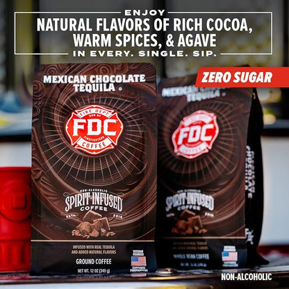 Fire Department Coffee - Gives Back to Firefighters - Mexican Chocolate Tequila Infused Ground Coffee - Medium Roast - Non-Alcoholic - Roasted in the USA - Veteran Owned - 12 oz