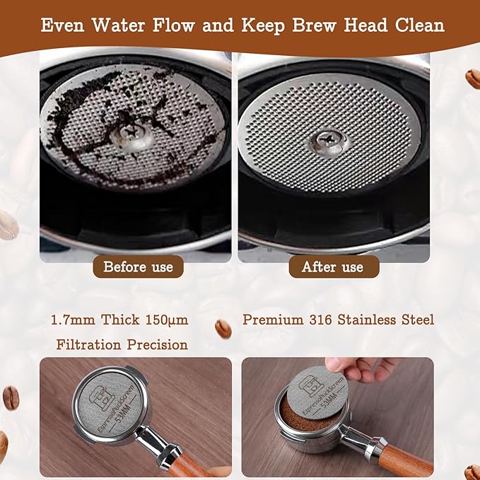 53mm Espresso Tamper Set - Spring-loaded Coffee Tamper, Adjustable Depth Espresso Distributor Leveler, Magnetic Dosing Funnel Aluminum Metal, Reusable Puck Screen, Fit for 53mm Portafilters