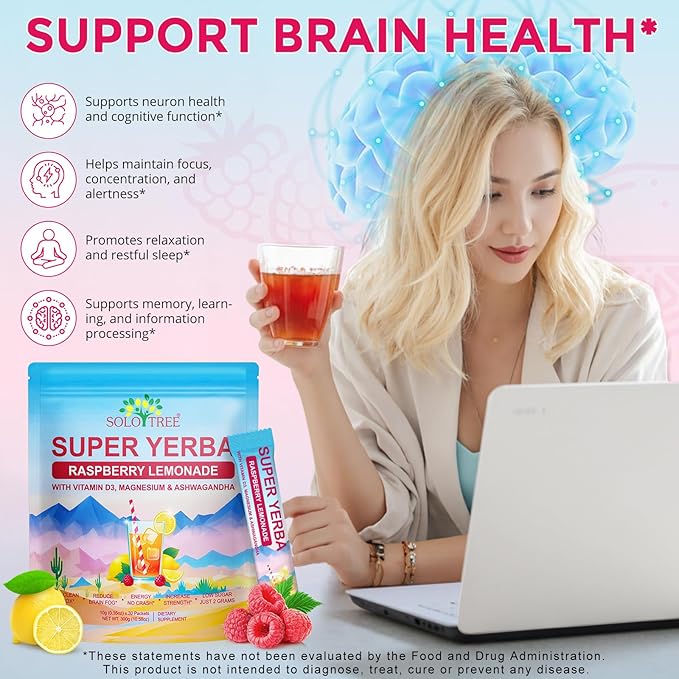 Super Yerba, Yerba Mate Instant Tea Powder, Natural Raspberry Lemonade Flavor, Energy Boost & Focus and Gut Health Support 30 Servings