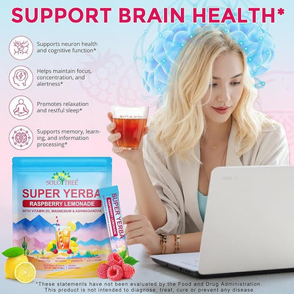 Super Yerba, Yerba Mate Instant Tea Powder, Natural Raspberry Lemonade Flavor, Energy Boost & Focus and Gut Health Support 30 Servings