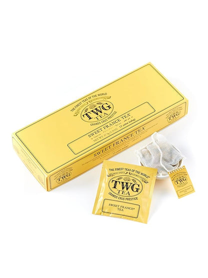 TWG Tea | Sweet France Tea | Green Tea | Chamomile Flowers & Rose Petals | 15 Hand Sewn Cotton Tea Bags | Gift Set