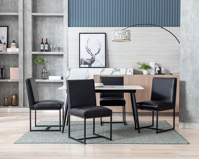 CIMOTA Black Modern Dining Chairs Set of 4, Leather Dining Room Chairs Upholstered Armless Guest Side Chair with Black Base for Dining Room/Kitchen, 4PCS