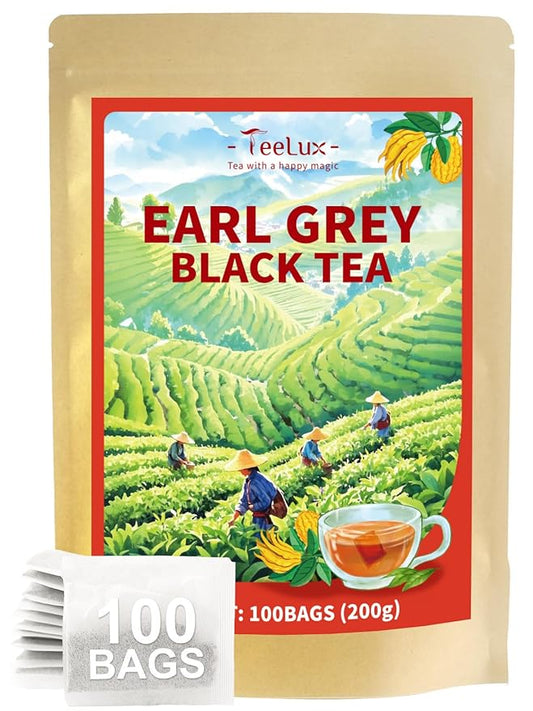 TeeLux Earl Grey Tea Bags, Premium Black Tea Blended with Natural Bergamot Flavor, Refreshing & Mellow Taste, Enjoy Hot or Iced, 100 Count