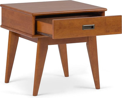 SIMPLIHOME Draper SOLID HARDWOOD 22 inch Wide Rectangle Mid Century Modern End Table in Teak Brown for the Living Room and Bedroom
