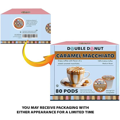 Double Donut Caramel Macchiato Flavored Coffee Pods - Caramel Coffee in Single Serve Coffee Pods for the Keurig K Cups Coffee Brewers, Medium Roast From Double Donut, 80 Count