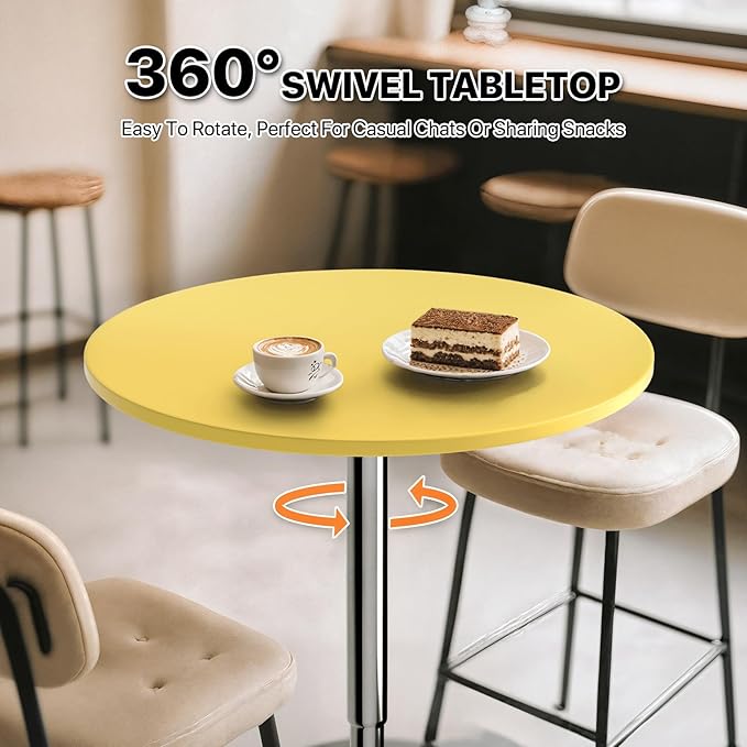 Magshion 23.5" Round Adjustable Height Bar Table, 27.5"-36" Range, 360° Swivel MDF Top Pub Table for Dining, Café, Cocktail, Yellow