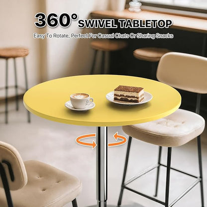 Magshion 23.5" Round Adjustable Height Bar Table, 27.5"-36" Range, 360° Swivel MDF Top Pub Table for Dining, Café, Cocktail, Yellow