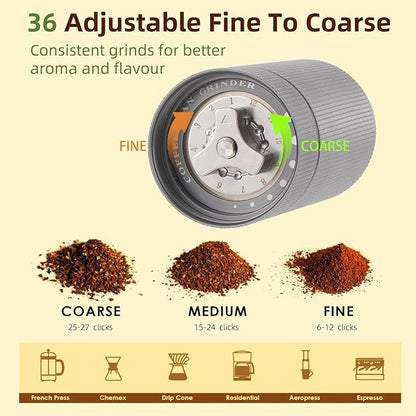 Popsweet C38 Manual Coffee Grinder With Detachable Stainless Steel Tapered Outer Burrs, Grinding 400 pounds Coffee Beans, 36 Manual Adjustable Espresso Grinder, Perfect For Homes, Offices, And Camping