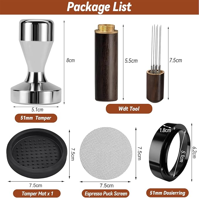 51mm Tamper Espresso Accessories Kit, Coffee Espresso Tamper Set with Wdt Tool, Espresso Tamper Mat, Espresso Dosing Funnel, 51mm Espresso Puck Screen, Coffee Tamper Espresso Barista Tools