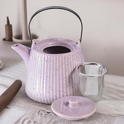 Yundu Purple Ceramic Teapots, 1000ml/33.8oz Tea Kettle, Enough for 4 Cups, Tea pot with infusers for loose tea, Striped Tea Pot with Removable Tea infuser