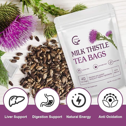 Organic Milk Thistle Tea Bags, 40 Teabags, 3g/Bag - Supports Liver Function, Liver Detox and Overall Health, Certified Free
