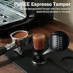 Load image into Gallery viewer, PUSEE 51mm Espresso Tamper, Calibrated Tamper with 30lbs Double Spring Loaded Tamper Walnut Wood Coffee Tamper for Barista Home,Stainless Steel Base Tamper Espresso Tool Fits 51mm Portafilters