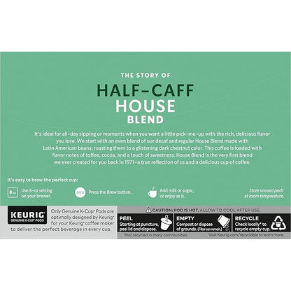 Starbucks K-Cup Coffee Pods, Medium Roast Coffee, Half-Caff House Blend For Keurig Brewers, 100% Arabica, 6 Boxes (60 Pods Total)