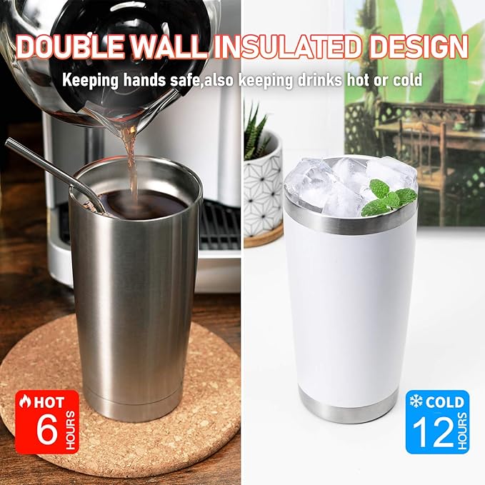 COMOOO 20oz Tumbler with Straw Stainless Steel Insulated Coffee Tumbler Cups Double Wall Vacuum Travel Coffee Mug with Splash Proof Sliding Lid for Hot Cold Drinks (Mix Color,4 Pack)