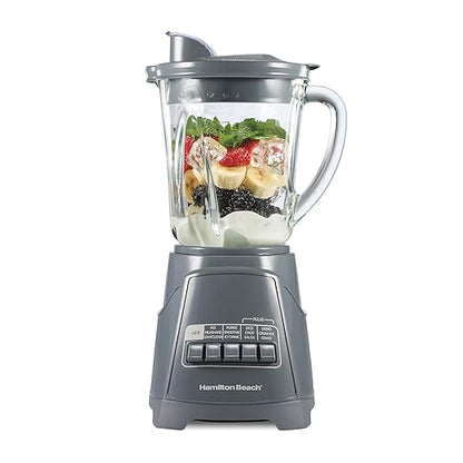 Hamilton Beach Power Elite Wave Action Blender For Smoothies, 40 Oz Glass Jar, 12 Functions Including Puree, Crush Ice, 700 Watts, Grey (58153J)