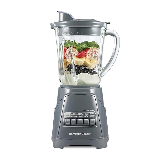 Hamilton Beach Power Elite Wave Action Blender For Smoothies, 40 Oz Glass Jar, 12 Functions Including Puree, Crush Ice, 700 Watts, Grey (58153J)