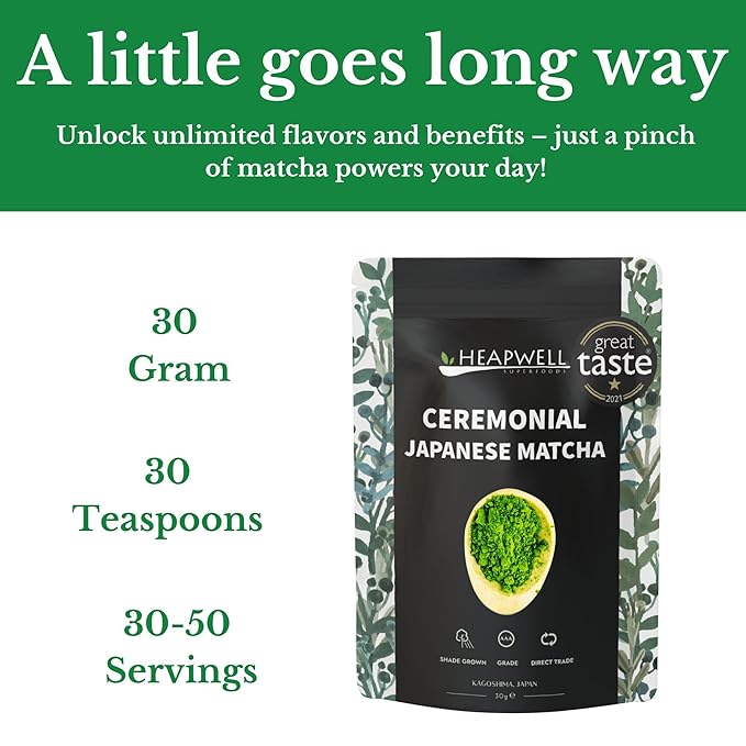 Heapwell Japanese Matcha – Premium & Ceremonial & AAA Grade Matcha Tea | Authentic Japanese Origin (1.05oz (30g), Ceremonial Grade)