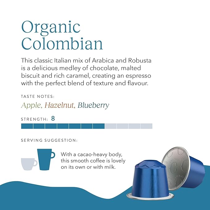 Cru Kafe Colombian USDA Organic Espresso Coffee Capsules (50 Pods) Fairtrade Coffee Pods Compatible with Nespresso Original Line and Pixie Machines