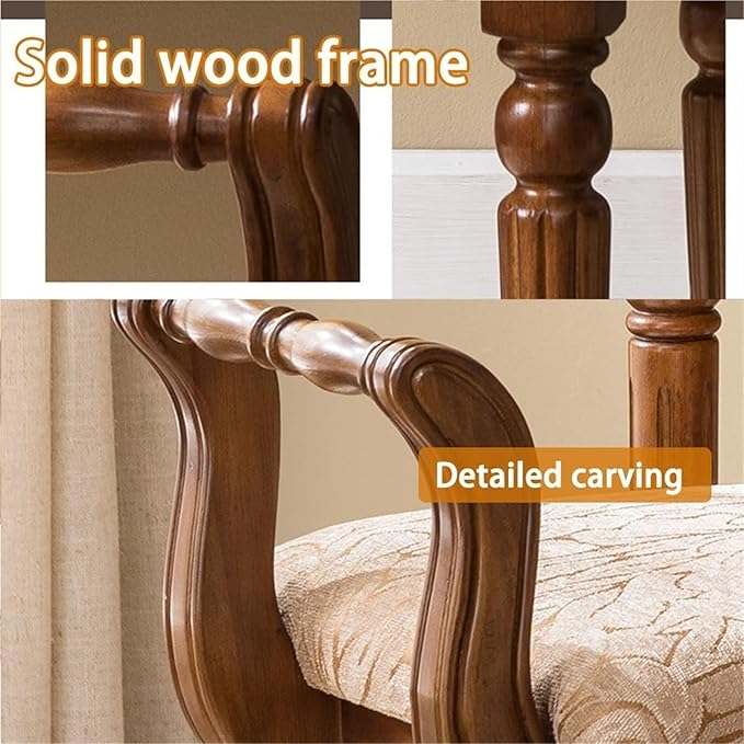 Vintage Solid Wood Vanity Chair - Compact Makeup Stool Accent Chair for Small Spaces Living Room