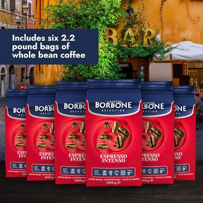 Caffe Borbone Whole Bean Coffee, Espresso Intenso, Medium Roast, Full-Bodied and Strong, Premium Robusta Coffee Beans, Roasted and Freshly Packaged in Italy - 2.2 Pound Bag (Pack of 6)