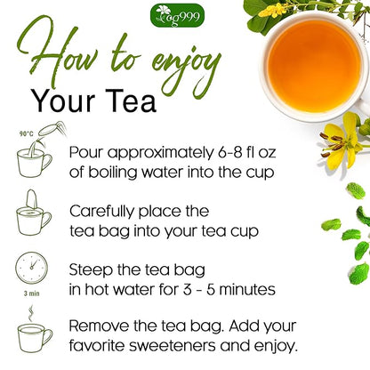 TOG999 100 Tea Bags Relieves Constipation Natural Tea, Blend of Senna Leaves - Peppermint - Licorice - Fennel, 100% Natural Ingrendients, Hand-made Herbal Tea, No Sugar, No Caffeine, No Gluten, Vegan.