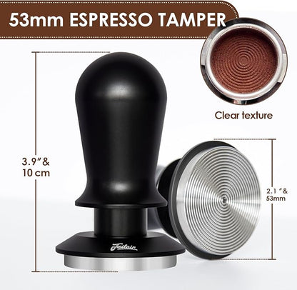 53mm Espresso Tamper, 3 Spring Loaded Tamper, Coffee Tamper with Stainless Steel Ripple Base, Self Leveling Tamper for Barista, Compatible with 53mm/54mm Breville Portafilter