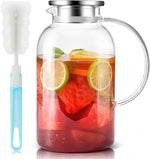 Load image into Gallery viewer, SUSTEAS 2.2 Liter 75oz Glass Pitcher with Lid, Easy Clean Heat Resistant Glass Water Carafe with Handle for Hot/Cold Beverages - Water, Cold Brew, Iced Tea &amp; Juice, 1 Long-Handled Brush Included