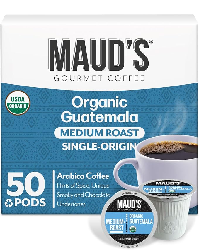 Maud's Organic Guatemalan Coffee Pods, 50 ct, Single Origin Guatemalan Medium Roast Coffee in Recyclable Single Serve Pods – 100% Arabica Beans, Compatible with Keurig K Cups Maker