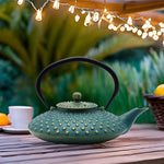 Load image into Gallery viewer, 27.1oz Small Cast Iron Teapot,SECHUDO Tea Kettle Coated with Enameled Interior for Stovetop Safe, Japanese Style Cast Iron Teapot with Stainless Steel Infuser for Loose Tea,Flat Pattern(800ml)