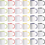 Load image into Gallery viewer, 11oz White Ceramic Sublimation Coffee Mug With Solid Colors Inside and Handle, Mixed 6 Colors of Black, Red, Blue, Yellow, Green and Pink, Case of 36