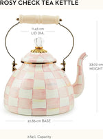 Load image into Gallery viewer, MACKENZIE-CHILDS Enamel Tea Kettle, Stylish Tea Kettle for Stovetop, Pink-and-White Rosy Check, 3 Quarts