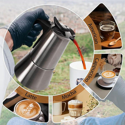 Electric Stainless Steel Moka Pot 6 Cup 300ml Mocha Pot Espresso Maker with Detachable Base Ideal Coffee Maker for Home Italian and Cuban Café Coffee maker Espresso maker Coffee Pot