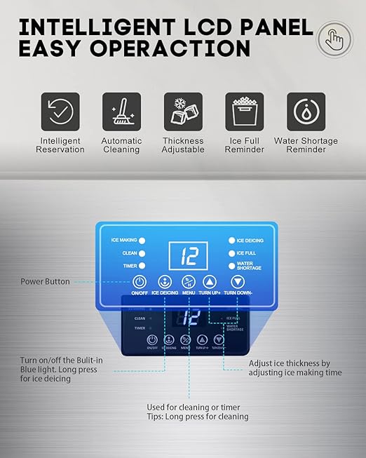 130LBS/24H Commercial Ice Maker Machine with 35LBS Capacity - Stainless Steel Undercounter/Freestanding Ice Cube Maker for Home Bar & Outdoor Use - Automatic Operation