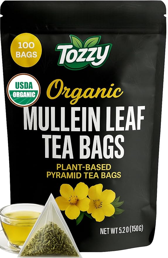 Tozzy Organic Mullein Tea - 100 Count | Pyramid Tea Bags (Plant-Based & Eco-conscious) | Supports Lung Health & Respiratory Wellness | Pure Ingredients