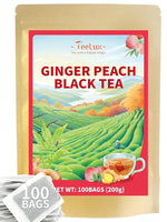 Load image into Gallery viewer, TeeLux Peach Ginger Black Tea, Mellow Black Tea with Spicy Ginger &amp; Peach Flavor, Caffeinated, 100 Count