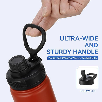 DOMICARE 16 oz Kids Water Bottle for School Stainless Steel Double Wall Vacuum Insulated Water Bottle with Straw lids & Spout Lid, Leakproof BPA Free (Red,1)