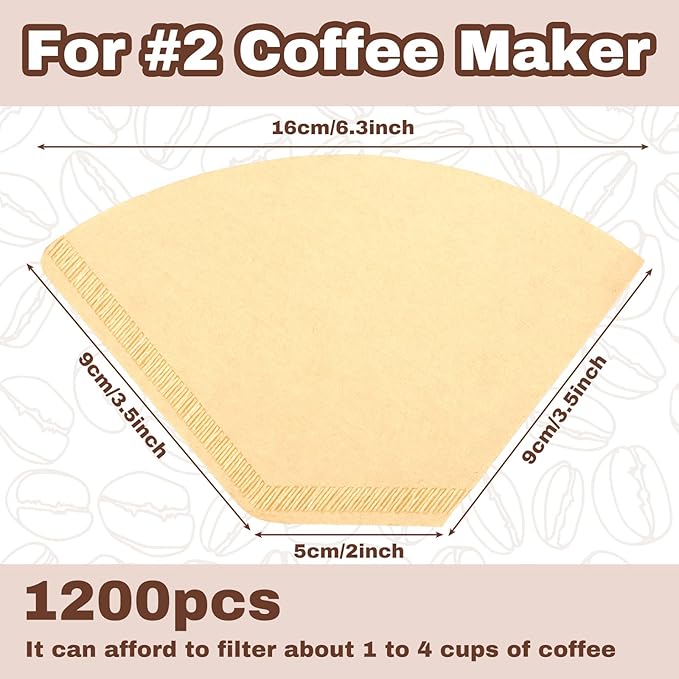Teling 1200 Count Coffee Filter #2,cone Filters Bulk Disposable Natural Paper 2-4 Cup,natural Paper Unbleached Coffee Accessories for Pour over and Drip Maker