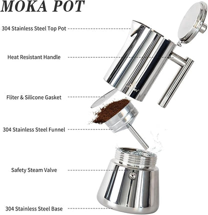 Stovetop Espresso Maker, 12Cup 17.5 oz Moka Pot, Stainless Steel Cuban and Italian Coffee Maker for Cafetera Cubana, Greca De Cafe Induction Stovetop Compatible, Coffee Gift for Home Travel