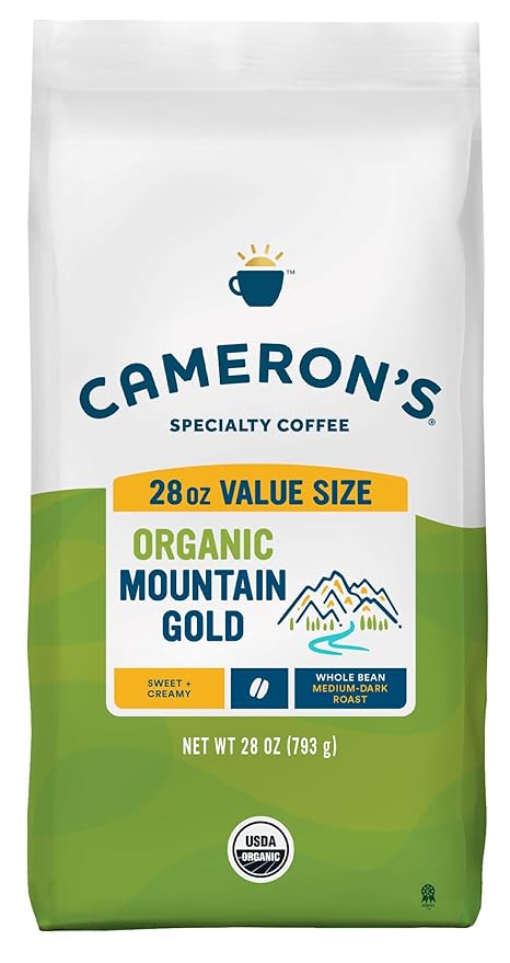 Cameron's Coffee Roasted Whole Bean Coffee, Organic Mountain Gold, 28 Ounce