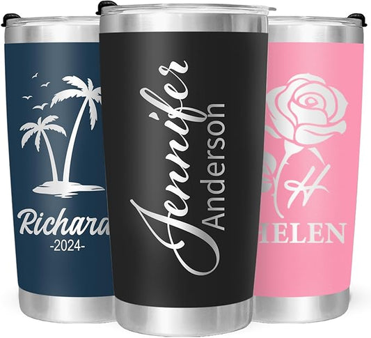 Personalized Tumbler with Pictures Text Name, Custom Double Wall Insulated Tumbler, 20oz Coffee cups with lid and straw, Personalized Christma Birthday Gifts for Women Men (made in USA)