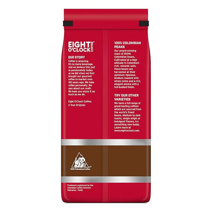 Eight O'Clock Coffee 100% Colombian Peaks Whole Bean Coffee, Medium Roast, 30 Ounce (Pack of 1) - Rich, Winey & Full Bodied