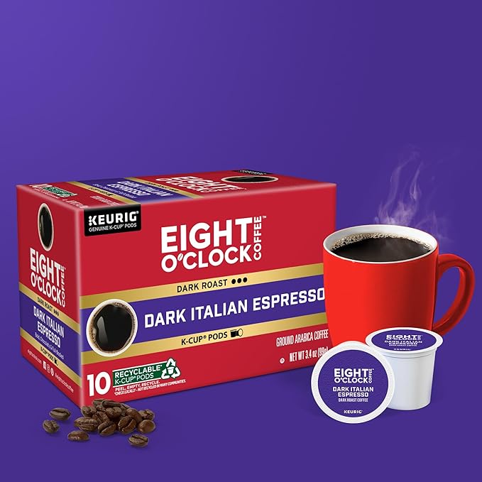 Eight O'Clock Coffee Dark Italian Roast, Keurig Single Serve K-Cup Pods, Dark Roast, 60 Count (6 packs of 10)