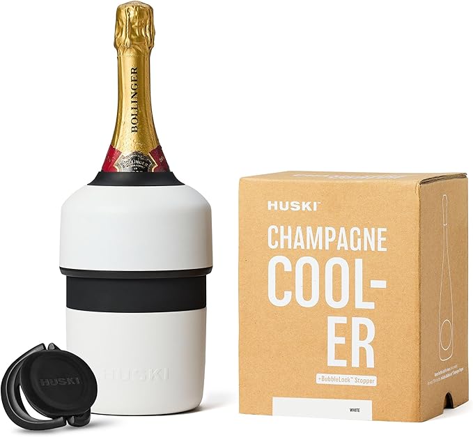 Huski Champagne Chiller | NEW | Award-Winning Iceless Design with Detachable Bottle Stopper | Keeps Wine Cold up to 6 Hours | Fits most 750ml Champagne, Prosecco & Sparkling Wine Bottles (White)